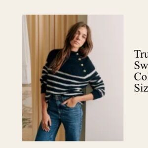 Sezane Navy and Ecru Trudy Jumper